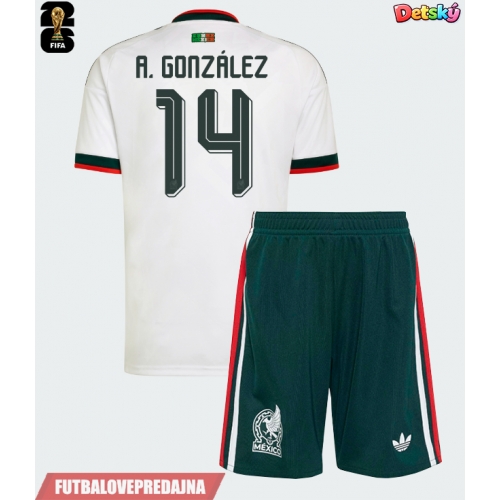 Lacne Dětský Futbalové dres Mexiko Armando Gonzalez #14 MS 2026 Krátky Rukáv - Preč (+ trenírky)
